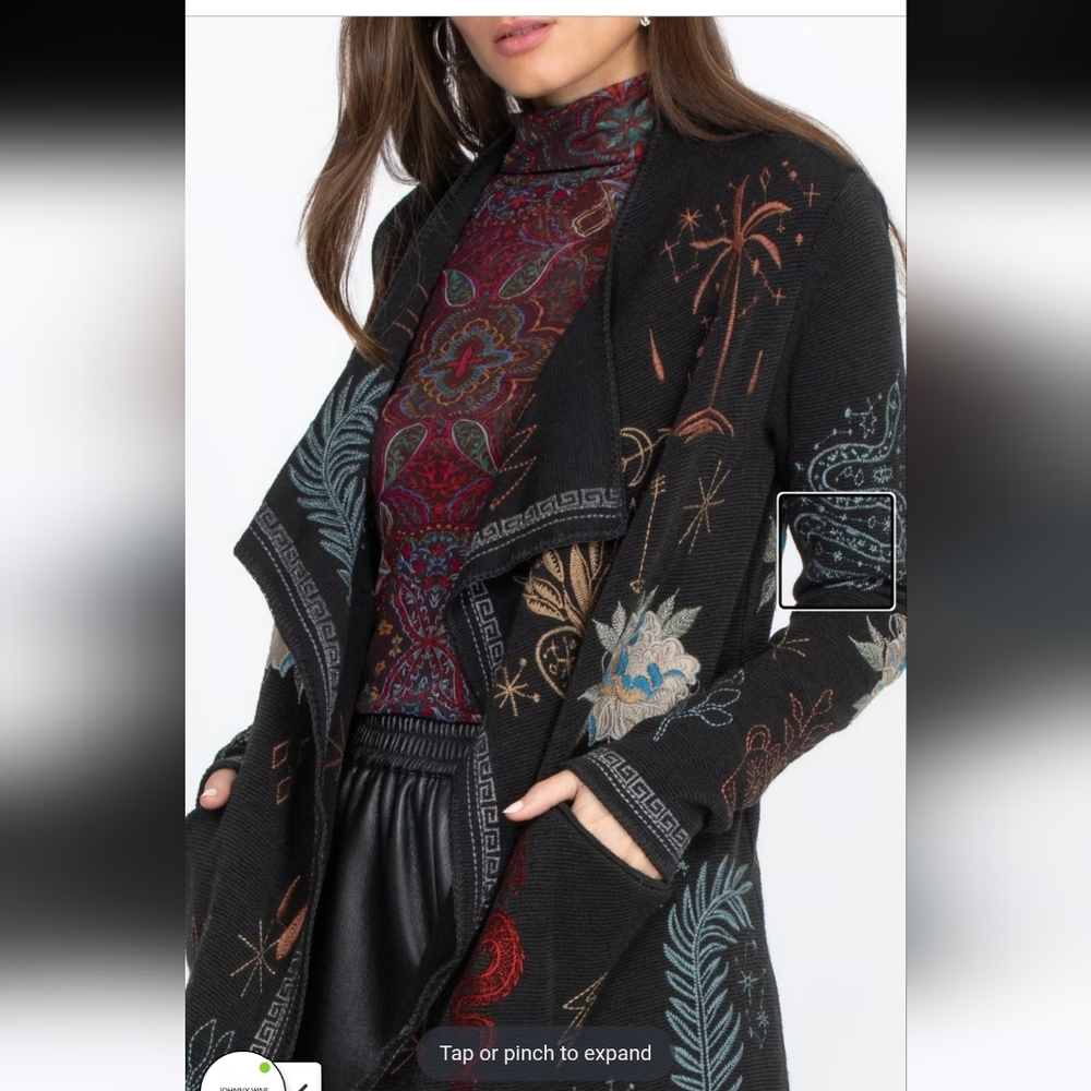 Johnny Was Black Sweater with Multicolor Embroidery
